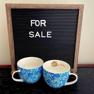 2 Lilly Pulitzer blue and purple floral 12 oz mugs  with rose gold handles
